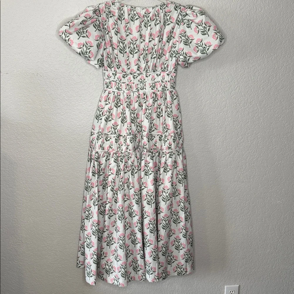 Fancy D White Tiered Floral Puff Sleeve Garden Party Midi Maxi Dress Size Small - Picture 6 of 8